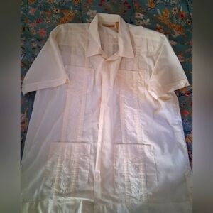 Cream Short Sleeve Guayabera Shirt